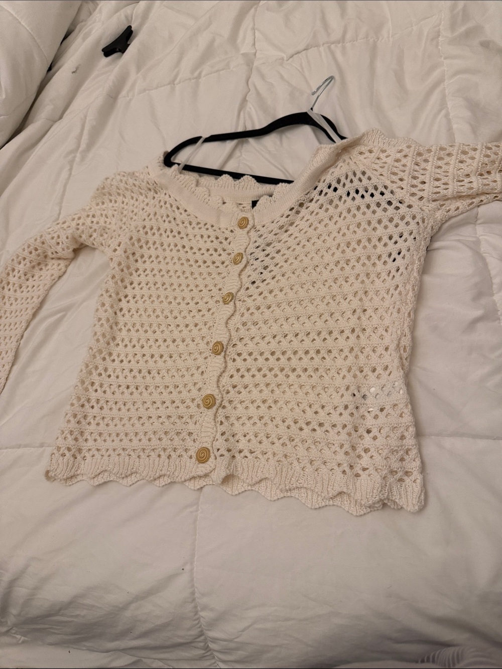 Express Cream Openwork Knit Button-Front Cardigan - Picture 2 of 2